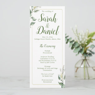 Green, Gold and White Floral Wedding Program