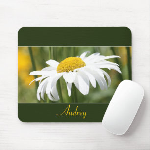 Green Gold And White Flowered Mouse Pad