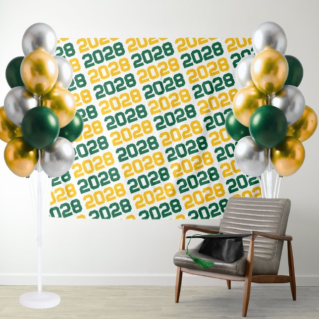 Green & Gold ANY Class Year Graduation Backdrop Tapestry (Green & Gold Repeating Class of Any Year Graduation Backdrop for Display Tables or Photo Booths)