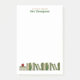 Green Gold Apple Bookshelf Personalized Teacher Post-it Notes