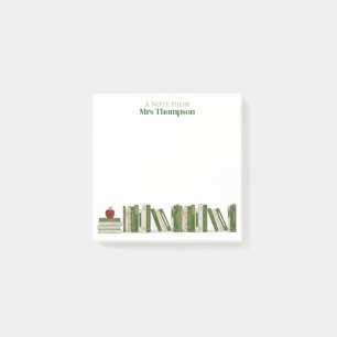 Green Gold Apple Bookshelf Personalized Teacher Post-it Notes