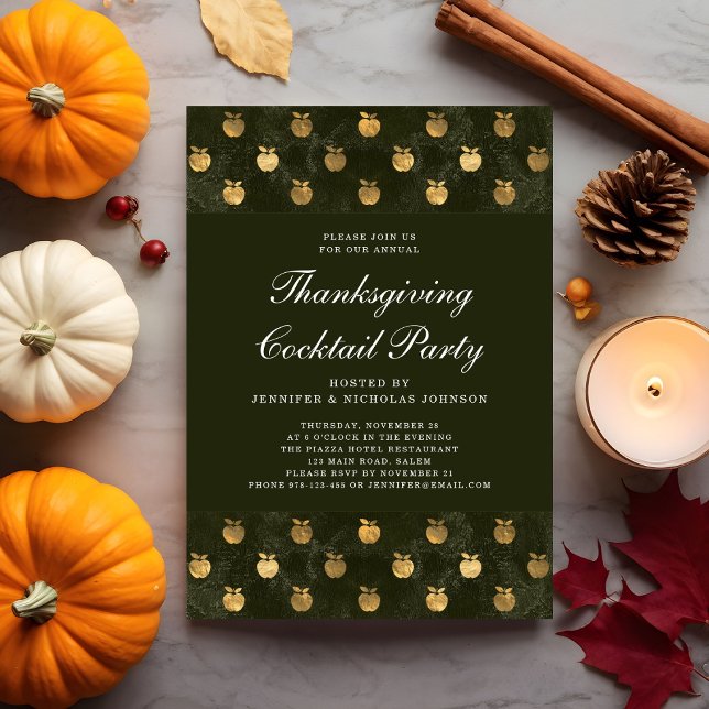 Green Gold Apple Thanksgiving Cocktail Party Invitation (Green Gold Apple Thanksgiving Cocktail Party Invitation)