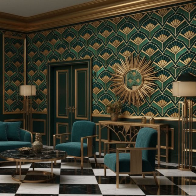 Green Gold Art Deco Fans Wallpaper (Creator Uploaded)
