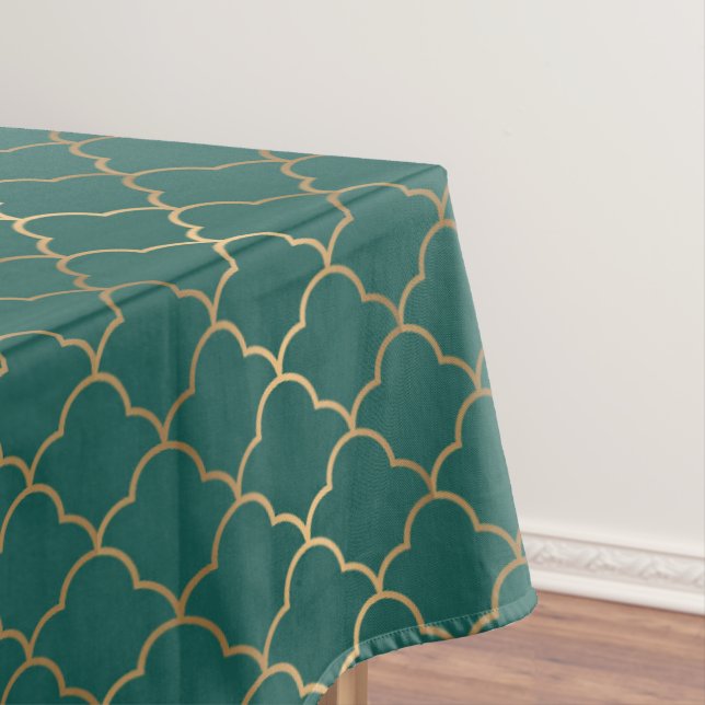 Green gold art deco pattern tablecloth (In Situ)