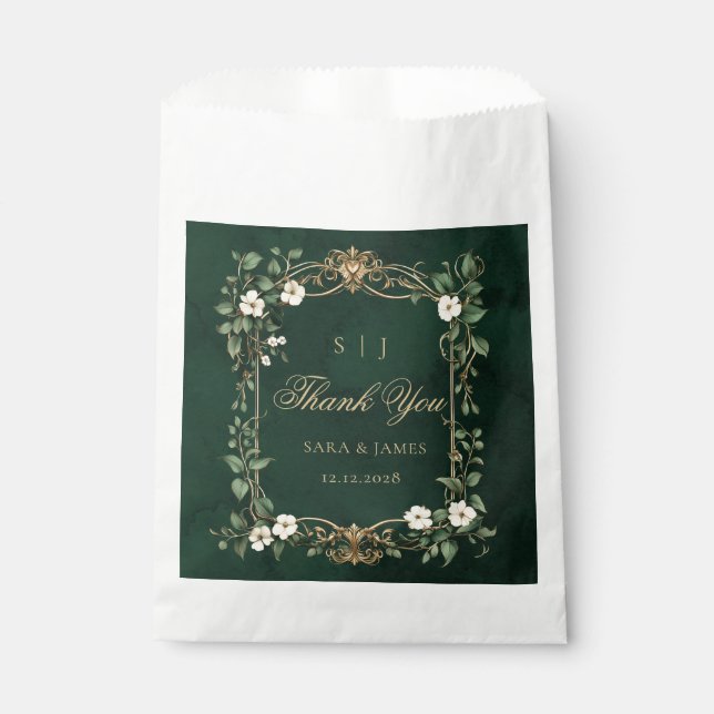 Green Gold Art Nouveau Enchanted Wedding Favour Bag (Front)