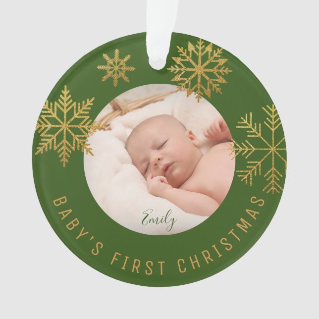 Green Gold Babys First Christmas Gift Ornament (Front)