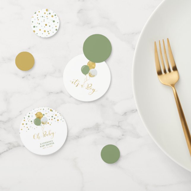Green & Gold Balloons | Oh Baby Boy Baby Shower Confetti (Group)