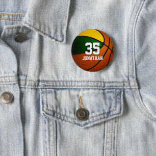 green gold basketball player team colours 2 inch round button