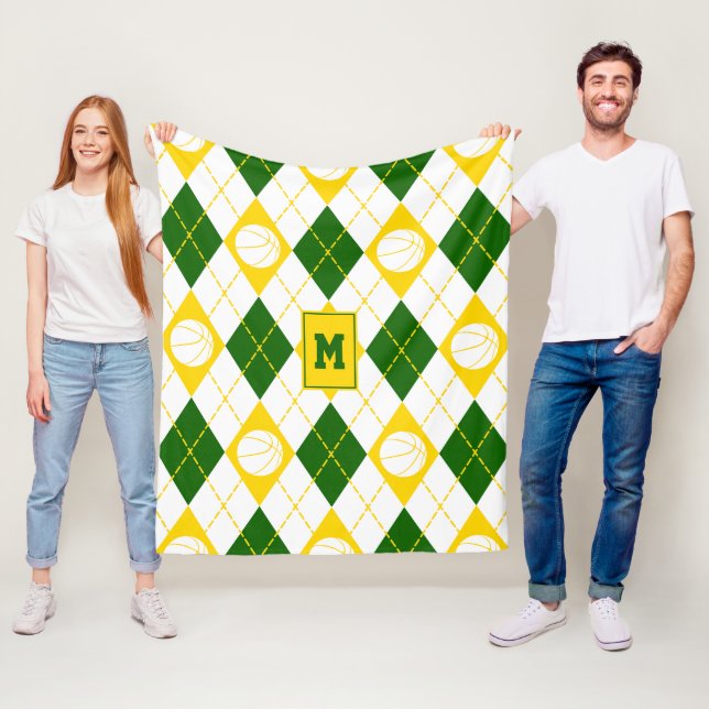 green gold basketball team colours argyle fleece blanket (In Situ)