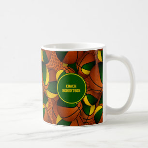 green gold basketball team colours coach name coffee mug
