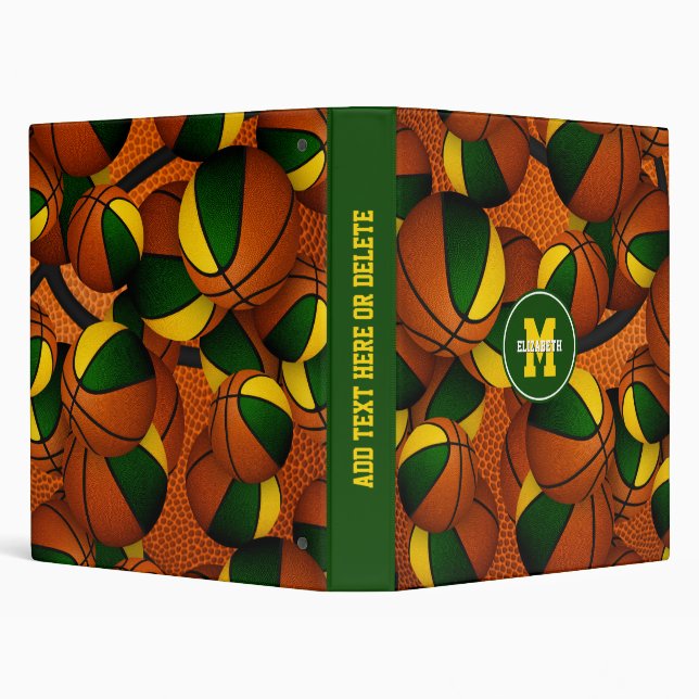 green gold basketball team colours sports pattern binder (Background)