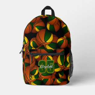 Green gold basketball team colours w jersey number printed backpack