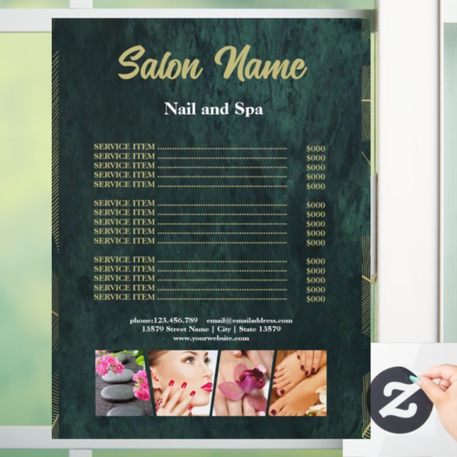 Green Gold Beauty Nail Salon Price List menu Window Cling (Home)