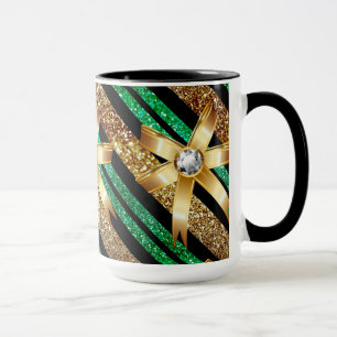 Green Gold & Black Faux Glitter Gold Diamond Bows Mug