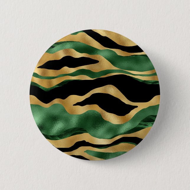Green Gold Black Glitter Waves 2 Inch Round Button (Front)