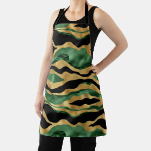 Green Gold Black Glitter Waves Apron