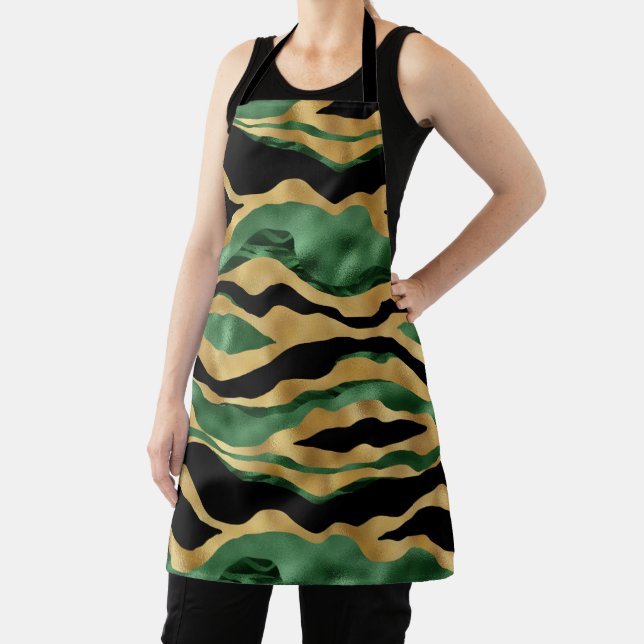 Green Gold Black Glitter Waves Apron (Insitu)