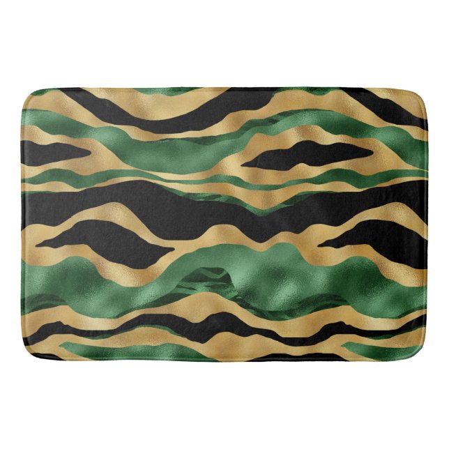 Green Gold Black Glitter Waves Bath Mat (Front)
