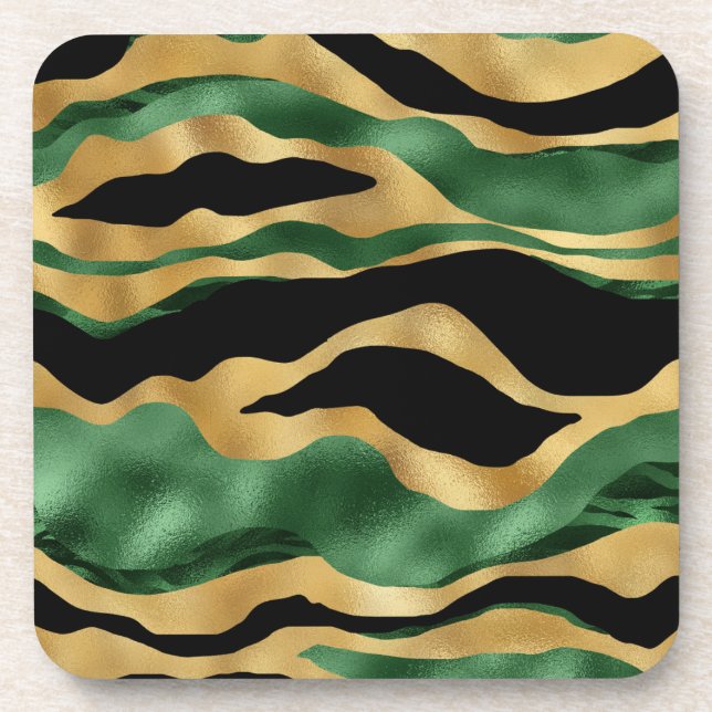 Green Gold Black Glitter Waves Coaster (Front)