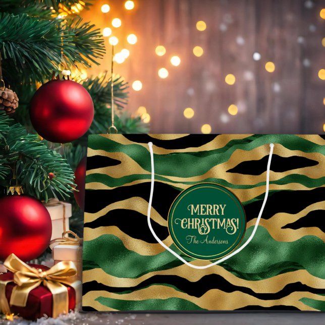 Green Gold Black Glitter Waves  Large Gift Bag (Creator Uploaded)