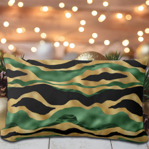 Green Gold Black Glitter Waves Lumbar Pillow