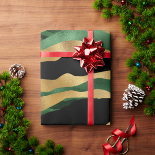 Green Gold Black Glitter Waves Wrapping Paper
