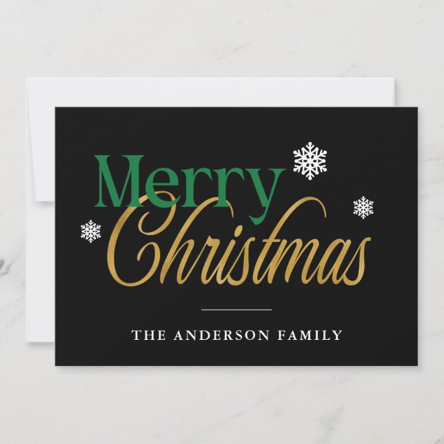 Green Gold Black Merry Christmas Holiday Card (Front)