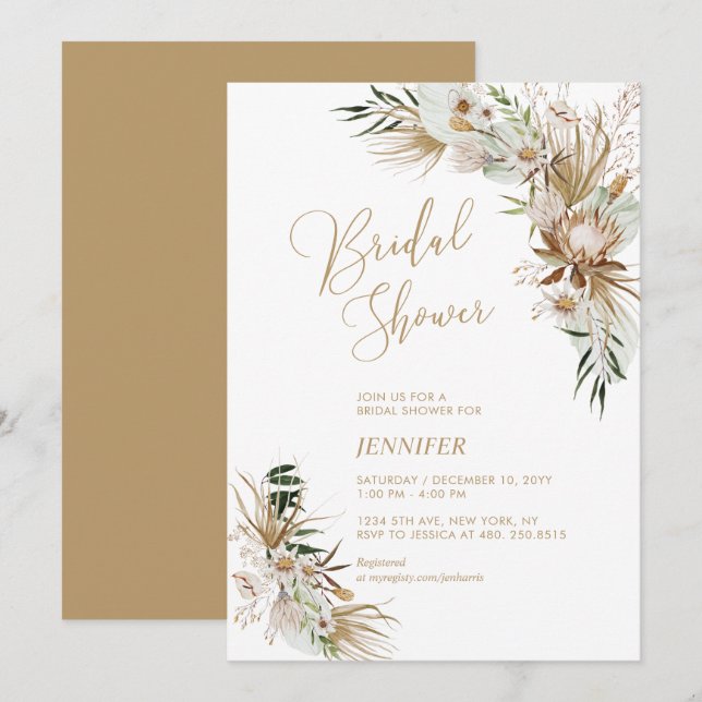 Green & Gold Boho Botanical Bridal Shower Invitation (Front/Back)