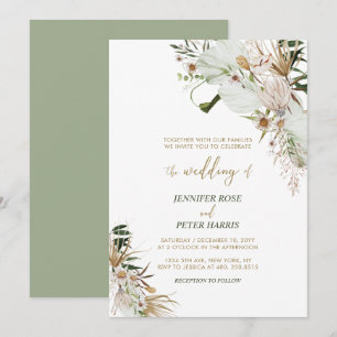 Green & Gold Boho Botanical Fall Wedding  Invitati Invitation