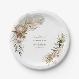 Green & Gold Boho Botanical Fall / Winter Wedding Paper Plate
