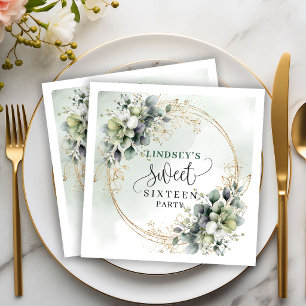 Green Gold Botanical 16th Birthday Party Napkins