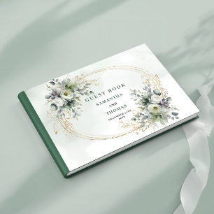 Green Gold Botanical Dusty Green Wedding Guest Boo Book