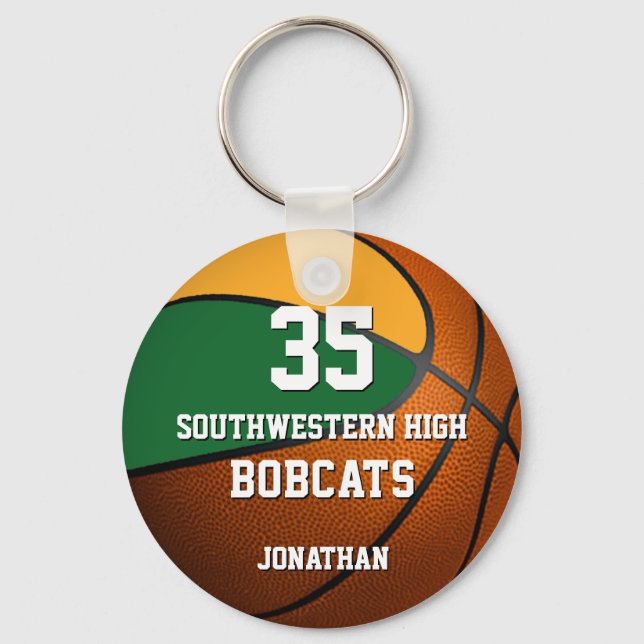 Green gold boys' sports basketball team spirit keychain (Front)