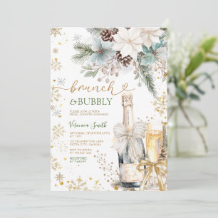 Green Gold Brunch Bubbly Champagne Bridal Shower  Invitation