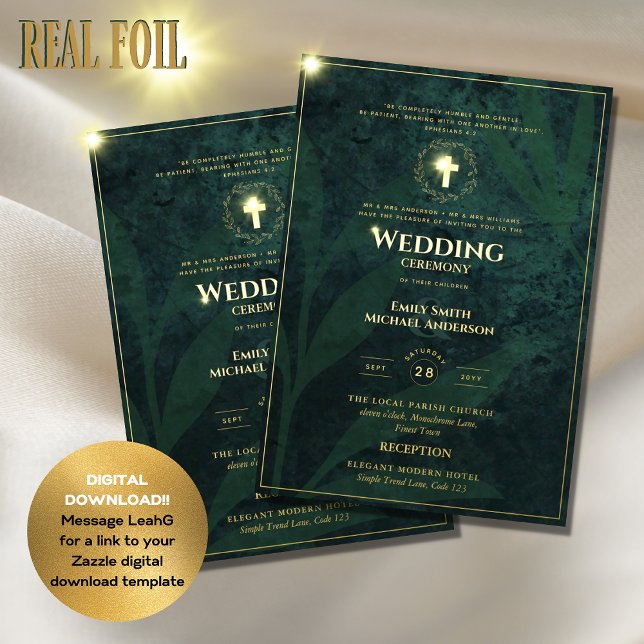 Green Gold Catholic Wedding Elegant Formal Modern (Creator Uploaded)