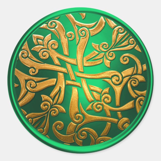 Green Gold Celtic Damask Envelope Seal (Front)