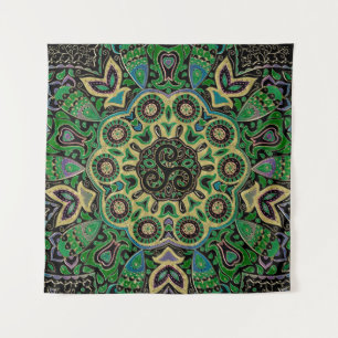 Green Gold Celtic Triskele Mandala Tapestry