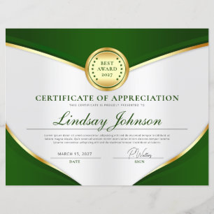 Green & Gold Certificate of Appreciation Flyer