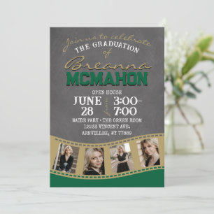 Green & Gold Chalkboard Filmstrip Graduation Invitation