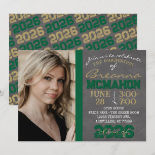 Green & Gold Chalkboard Graduation Photo Invitation