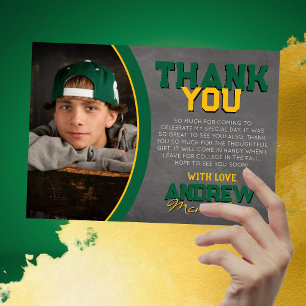 Green & Gold Chalkboard Graduation Thank You Card