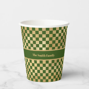 Green Gold Checkered Paper cup