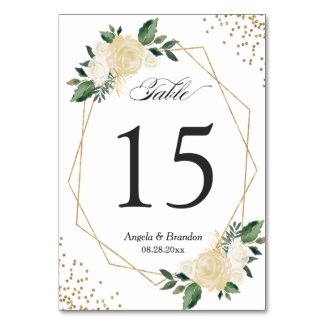 Green Gold Chic Floral Modern Wedding Table Number
