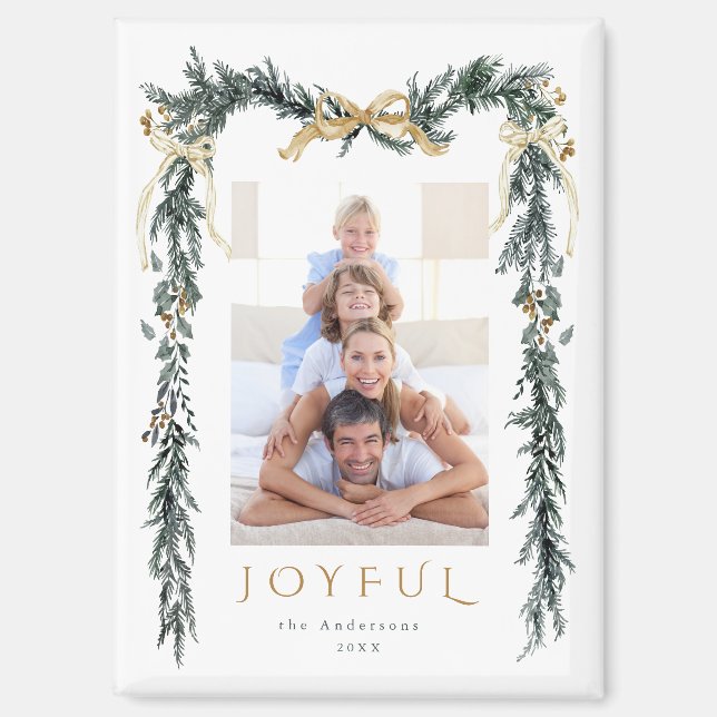 Green & Gold Christmas Frame Photo Holiday Joyful Magnet (Front)