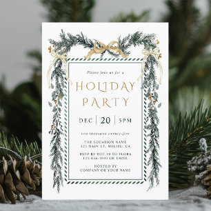 Green & Gold Christmas Garland Holiday Party  Invitation