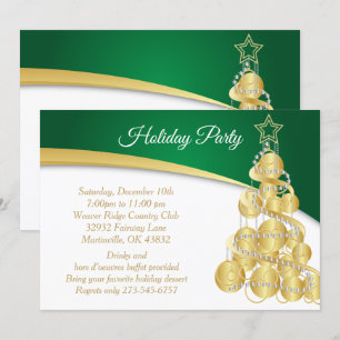 Green Gold Christmas Holiday Tree Invitation