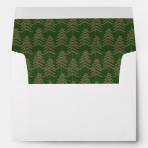 Green Gold Christmas Pine Tree Return Address Envelope