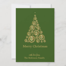 Green Gold Christmas pine tree Thank You Card