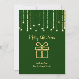 Green gold Christmas  present pine tree Holiday  Card