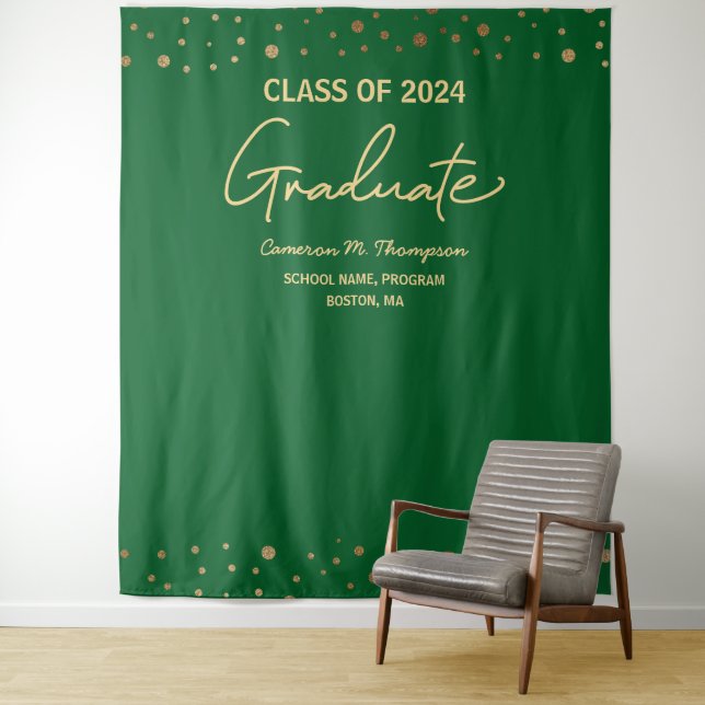 Green Gold Class 2024 backdrop graduation Custom Tapestry (In Situ)